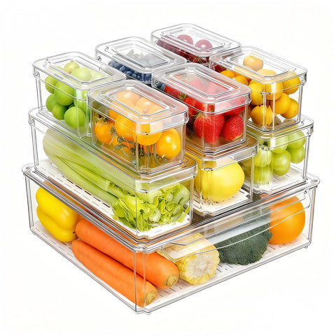 Pure Future front view of 10-pack clear organizer set showing stackable lids benefit