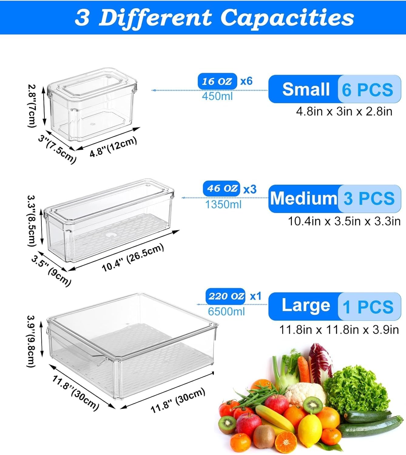 Pure Future stacked bins inside fridge maximizing vertical space and quick access