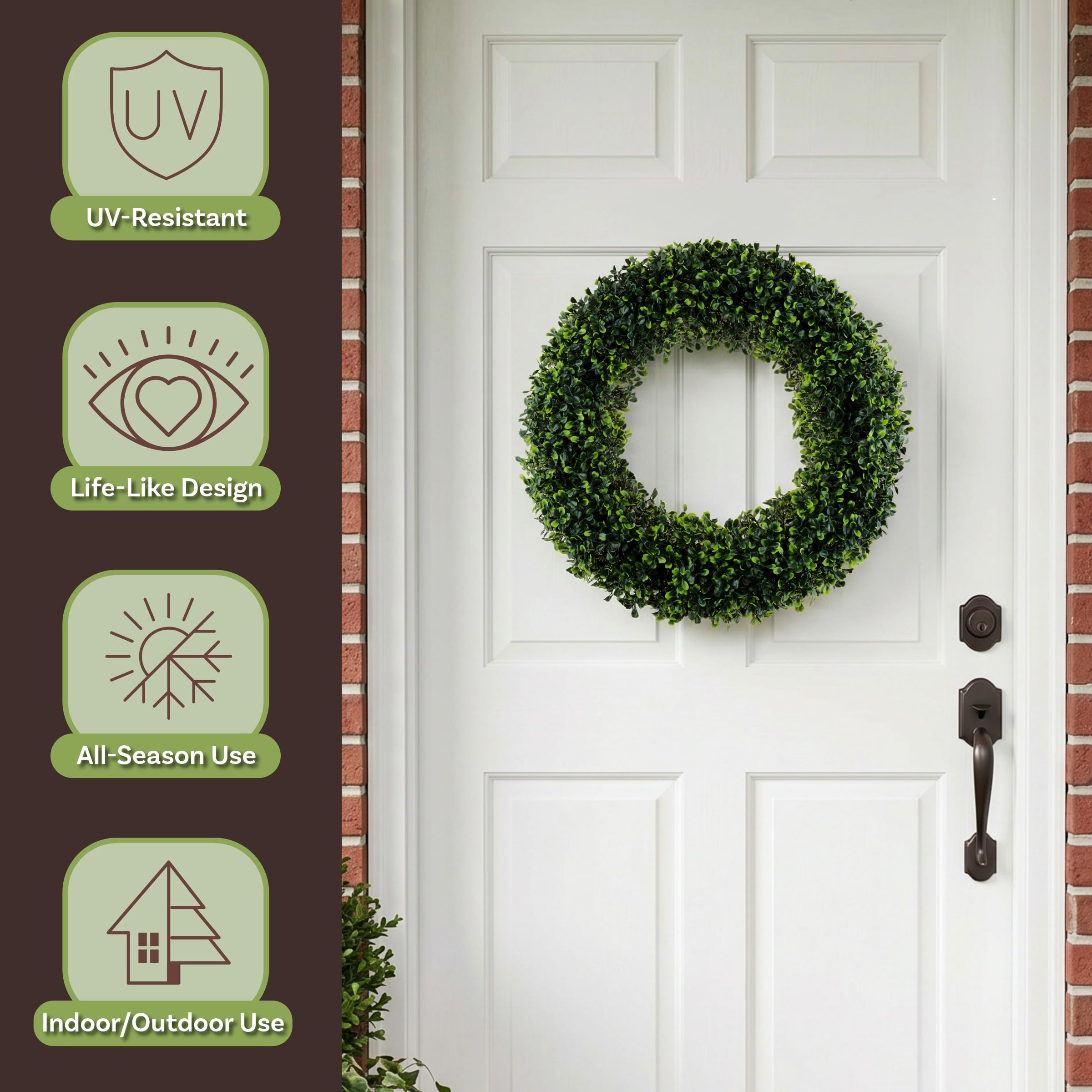Pure Garden wreath hung on standard wreath hook demonstrating easy mounting