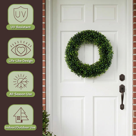 Pure Garden wreath hung on standard wreath hook demonstrating easy mounting