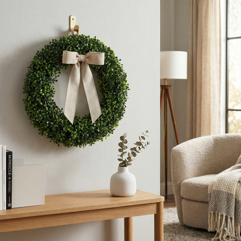 Pure Garden wreath next to chair to show 19.5 inch scale