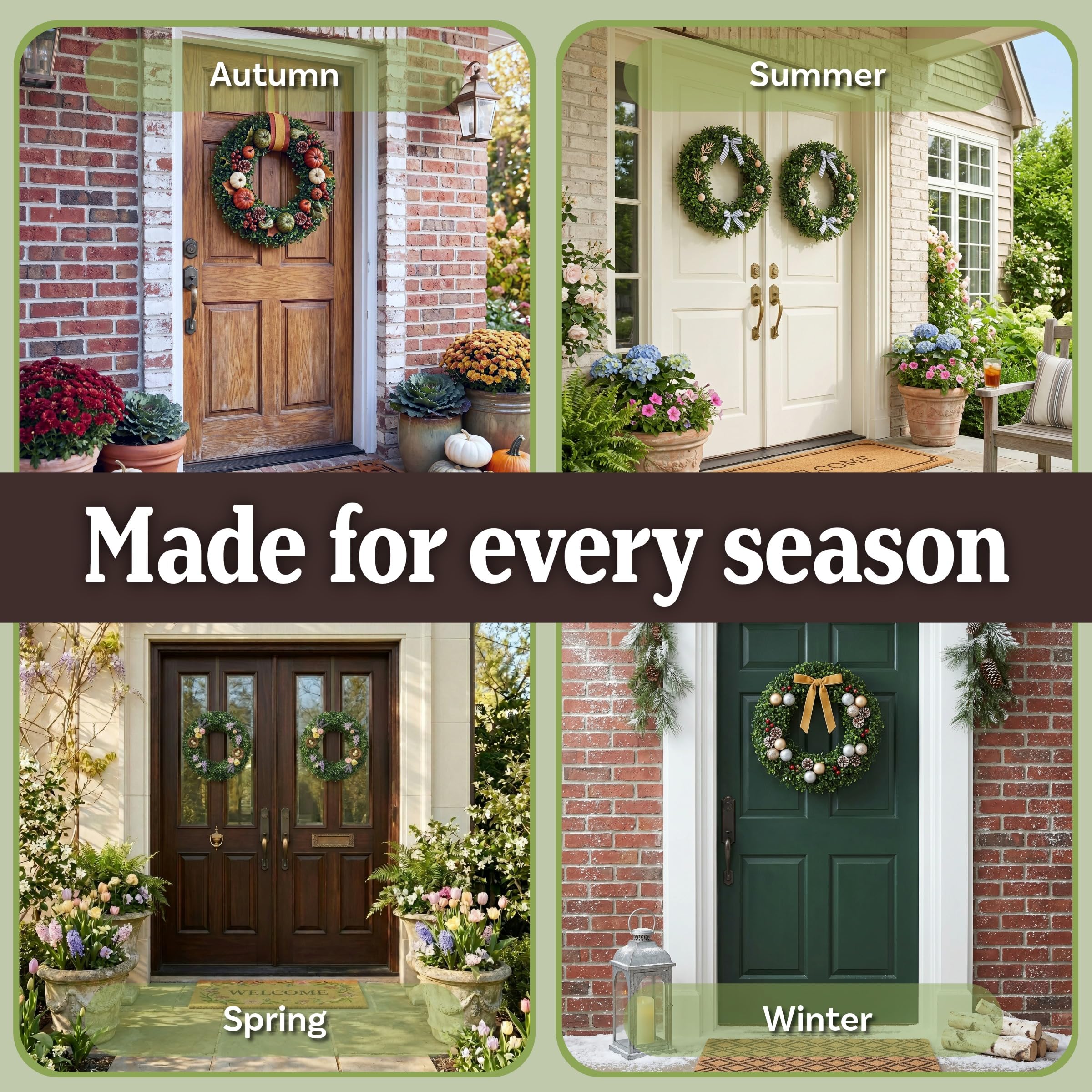 Pure Garden wreath styled with spring flowers for seasonal customization
