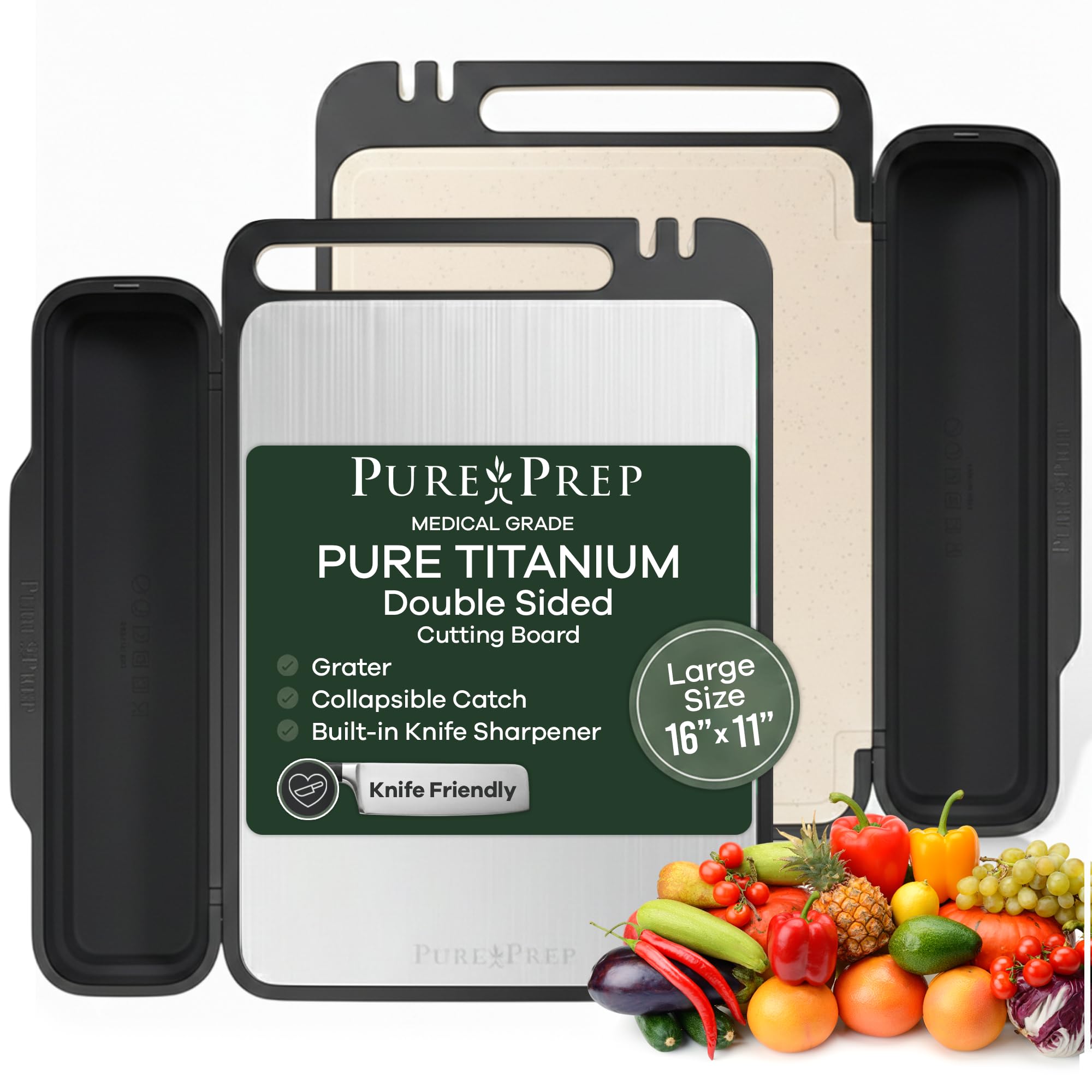 Pure Prep front view showing dual titanium and wheat-straw surfaces and benefits