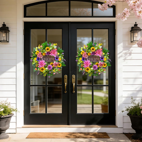 PureCosy wreath hung on a front door, enhances porch styling
