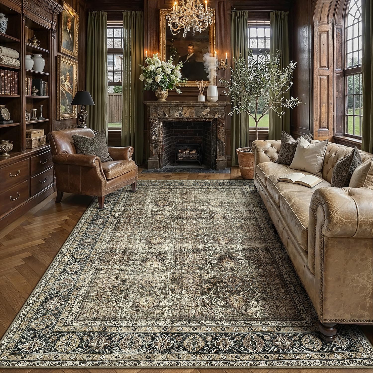 PureCozy front view showing vintage distressed pattern and warm brown tones for cozy rooms