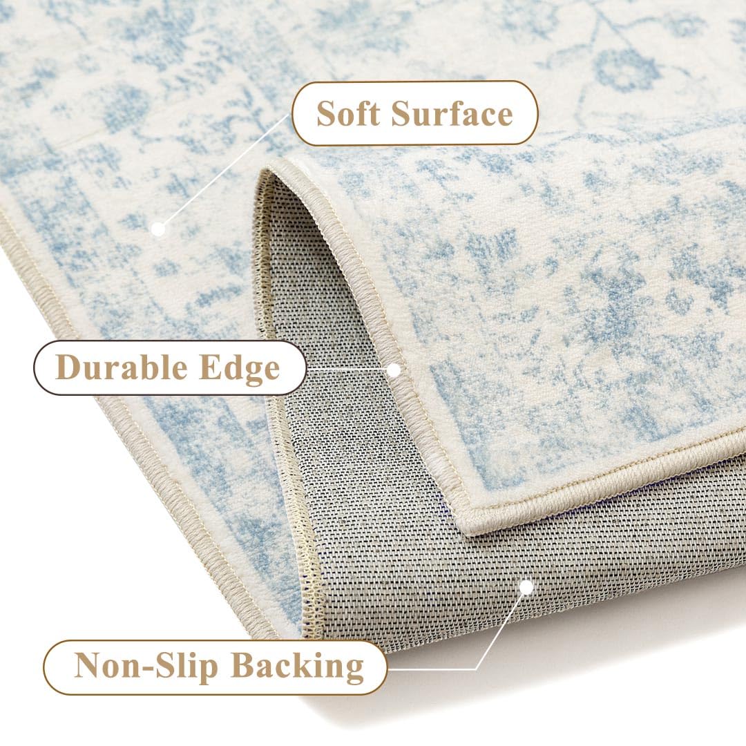 PureCozy rug beside sofa and table shows 5x7 scale for room planning