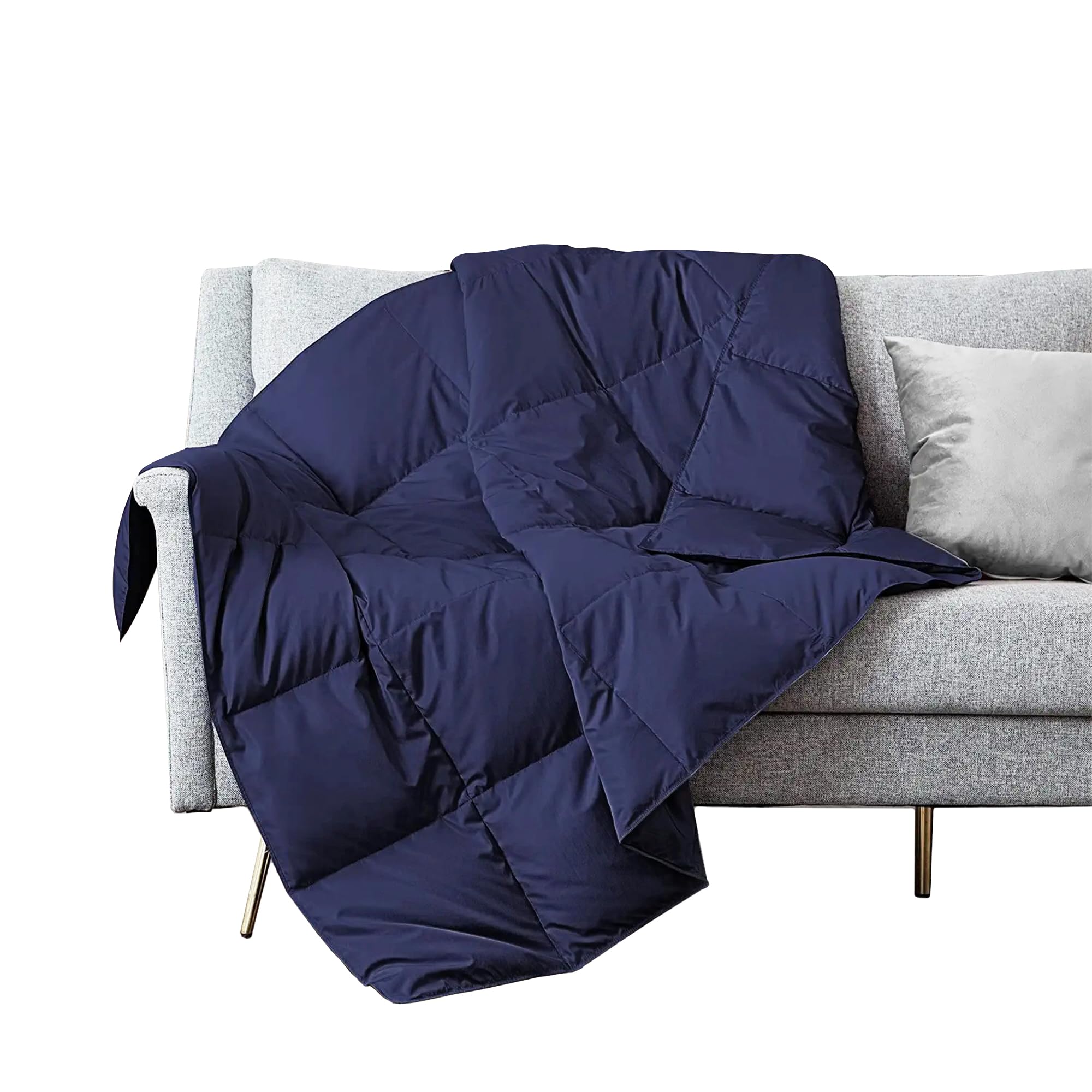 puredown front view of navy throw showing full size and cozy appeal