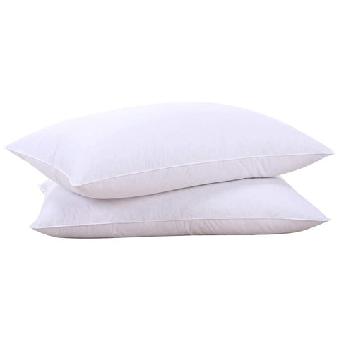 puredown front packaging showing two white queen pillows and branding benefit comfort