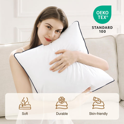 puredown insert being slipped into a pillow cover showing ease of use benefit: fuller look