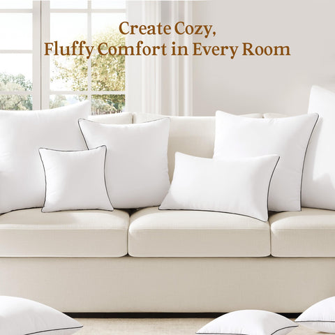 puredown styled on a sofa with throw covers showing decorative impact benefit: upgraded decor