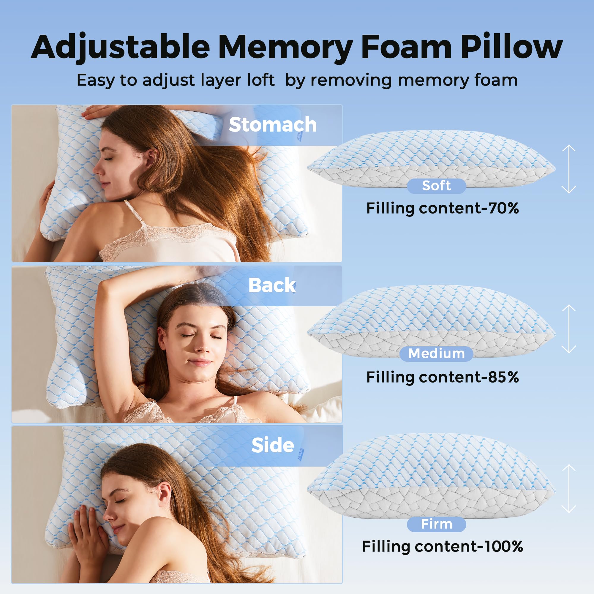puredown pillow being adjusted through inner zipper for custom loft