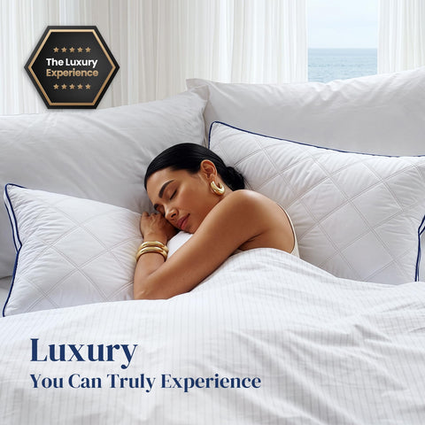 puredown pillow in use on bed showing comfort and hotel-style look