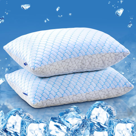 puredown queen pillow front packaging showing set of two and benefits