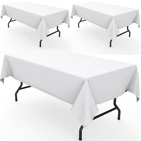 Pureegg front view of white 60x102 tablecloth showing clean look and protection