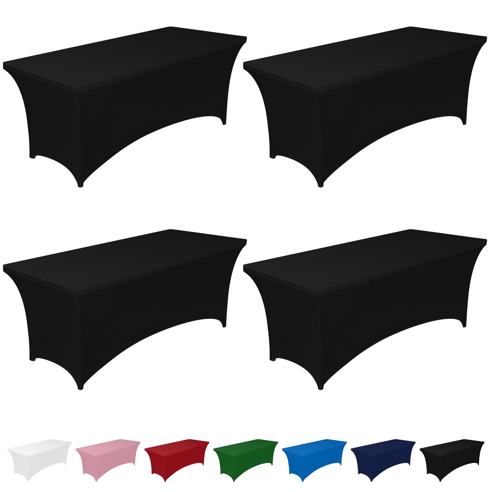 Pureegg front view of fitted black 6ft tablecloth showcasing sleek finish