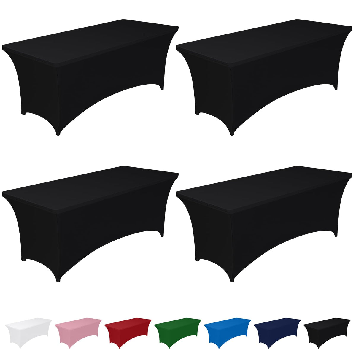 Pureegg front view of fitted black 6ft tablecloth showcasing sleek finish