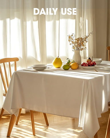 Pureegg tablecloth in washing machine demonstrating washable care and reusability