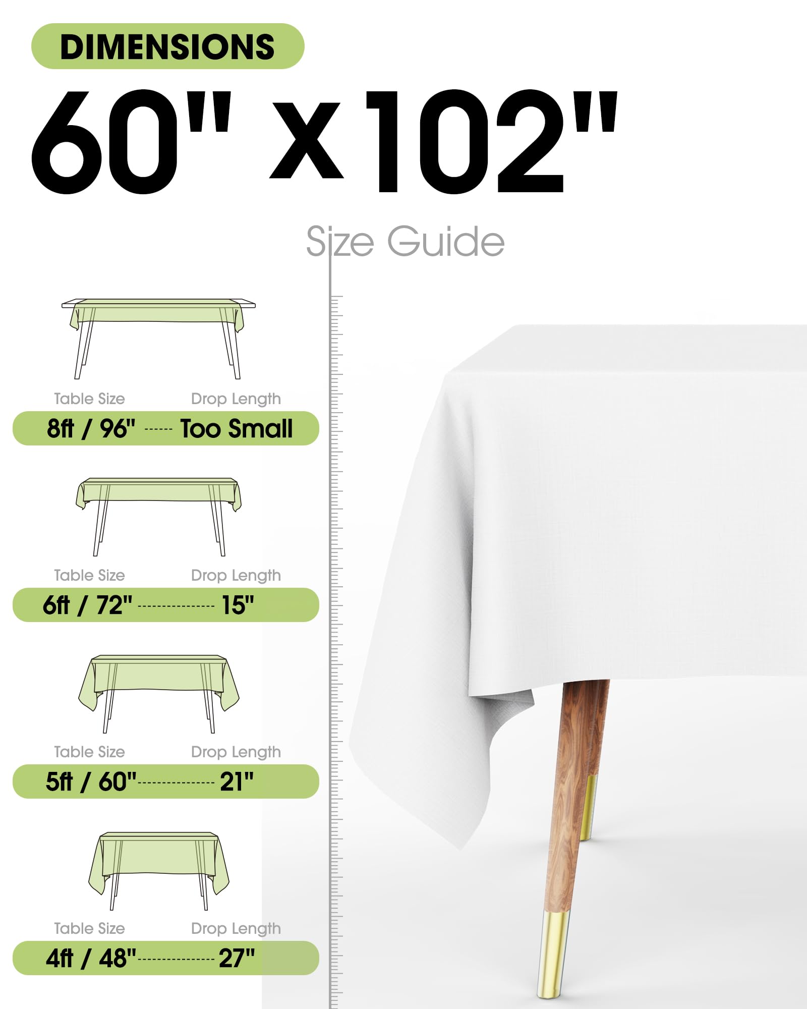 Pureegg white tablecloth on rectangular dining table creating elegant setting