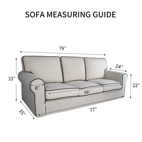 PureFit on sofa with scale comparison showing fit on a three-seater couch