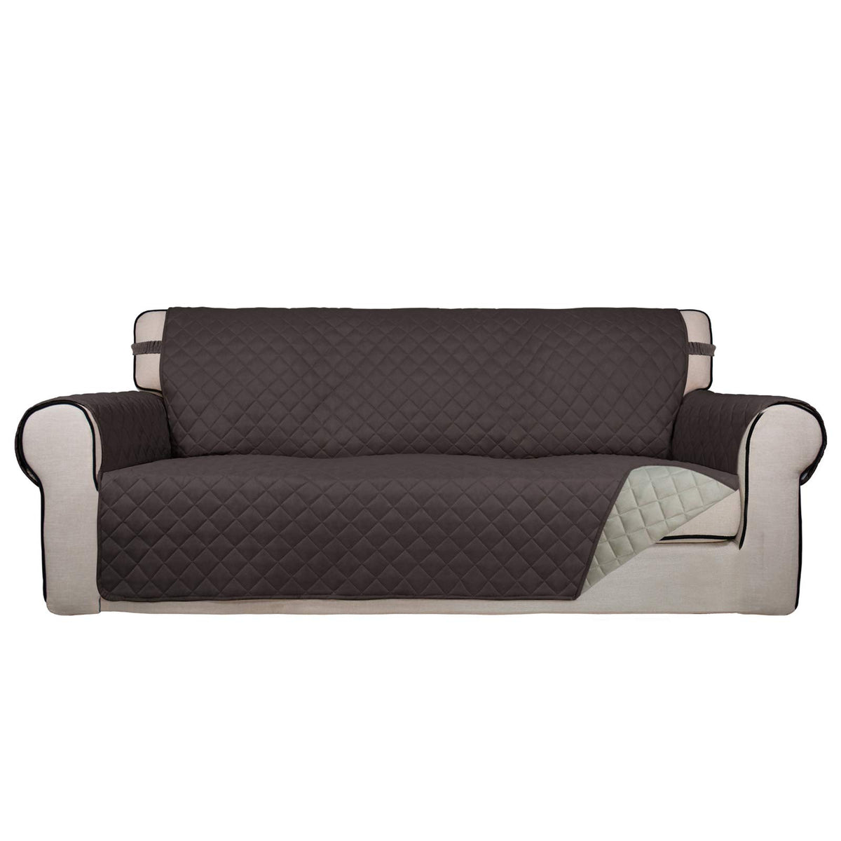 PureFit front view on oversized sofa showing full coverage and neat fit