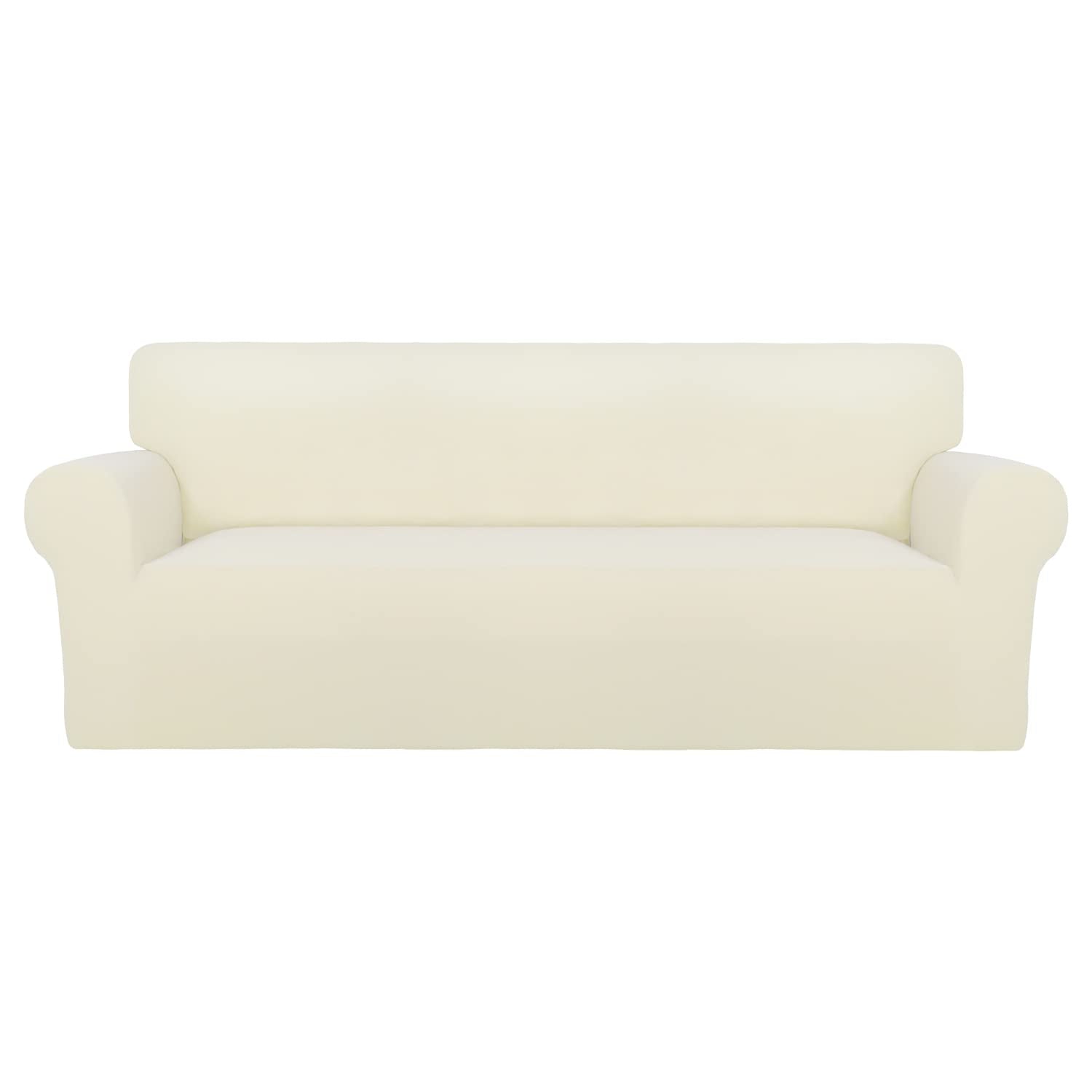 PureFit ivory front view showing full sofa coverage and refreshed appearance