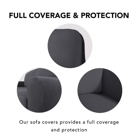 PureFit side arm detail on sofa showing snug fit and neat tucked edges