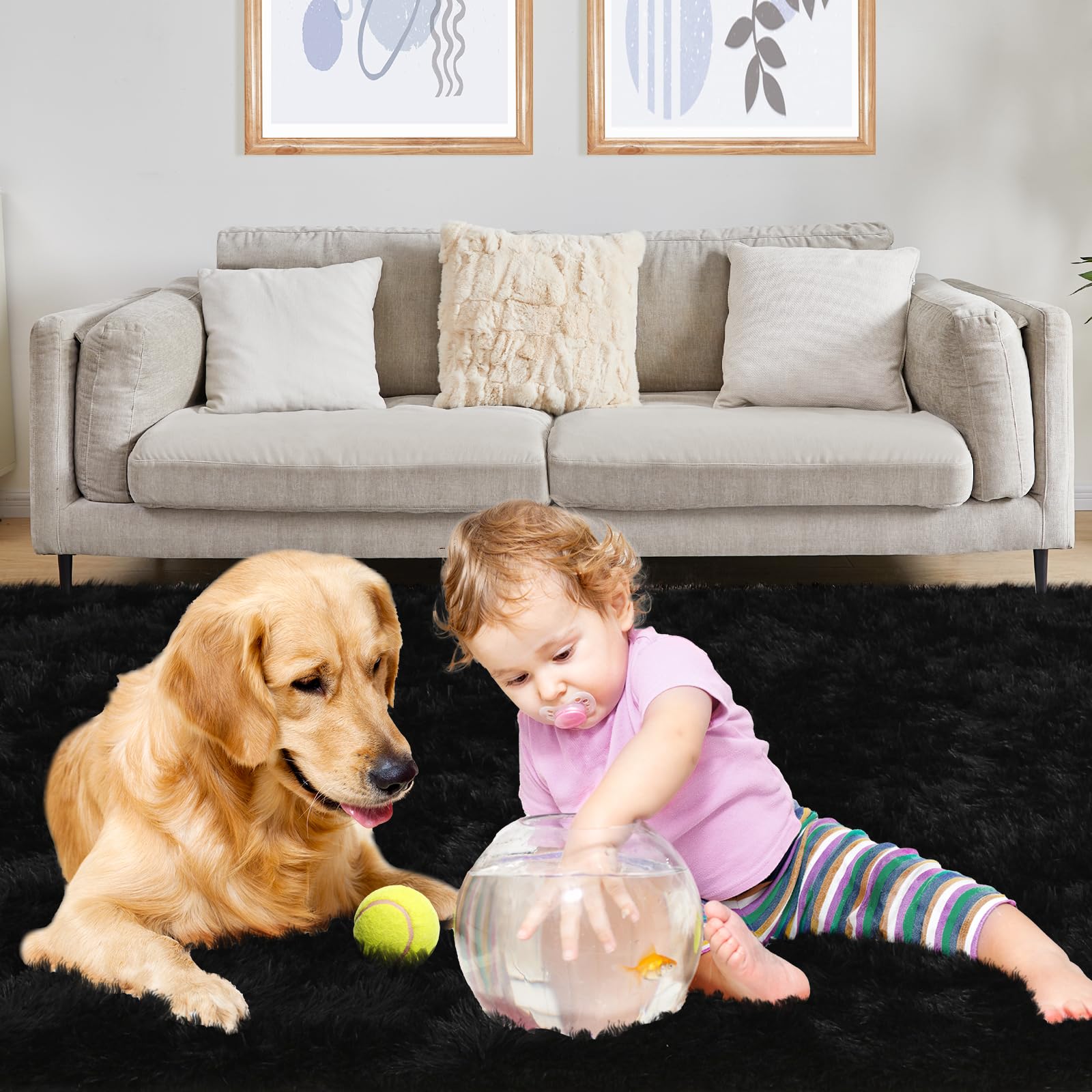 Puremy in a styled living room adding warmth and quiet to space