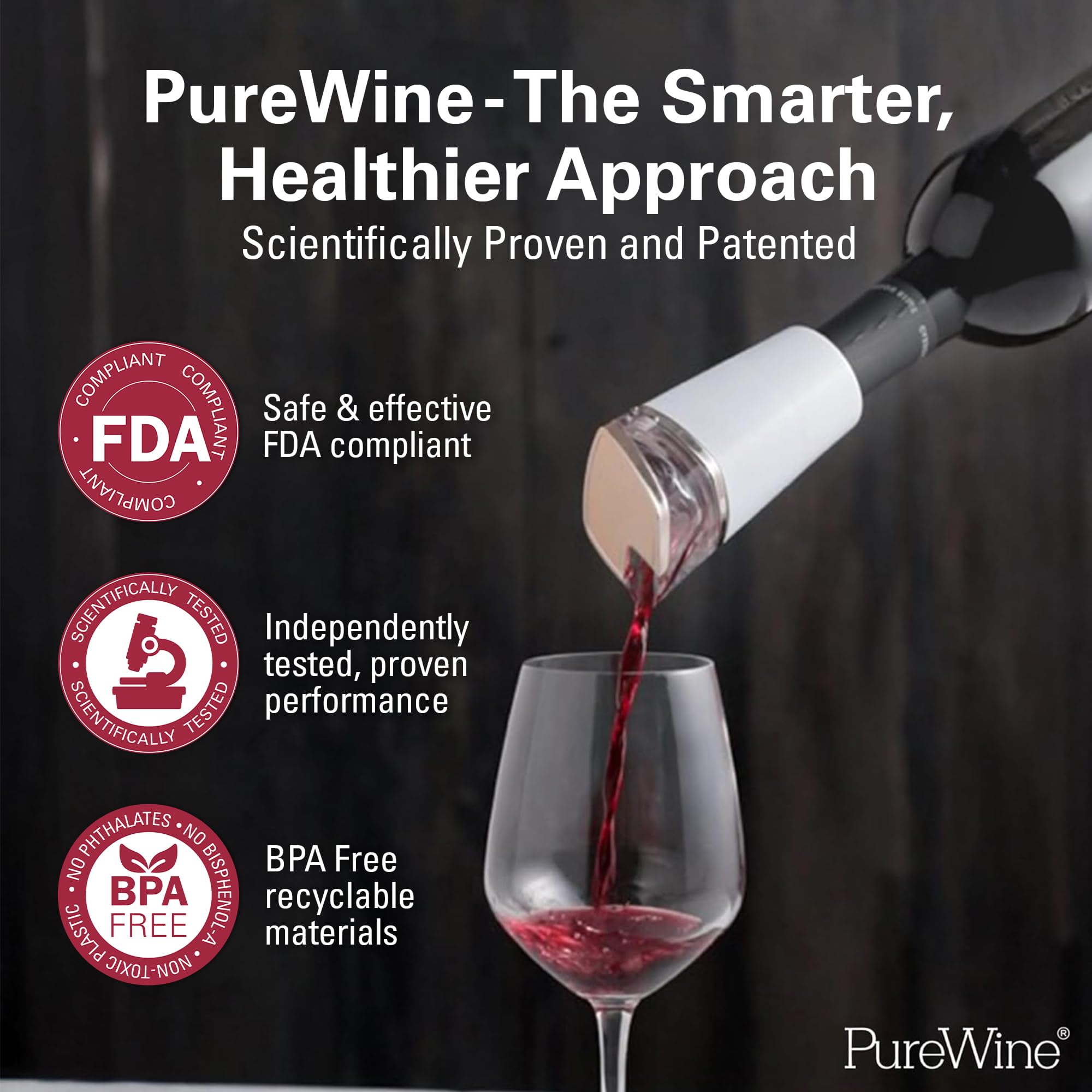 PureWine poured glass on table, illustrating improved aroma and enjoyment