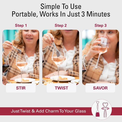 PureWine wand inserted in a wine glass aerating and improving aroma