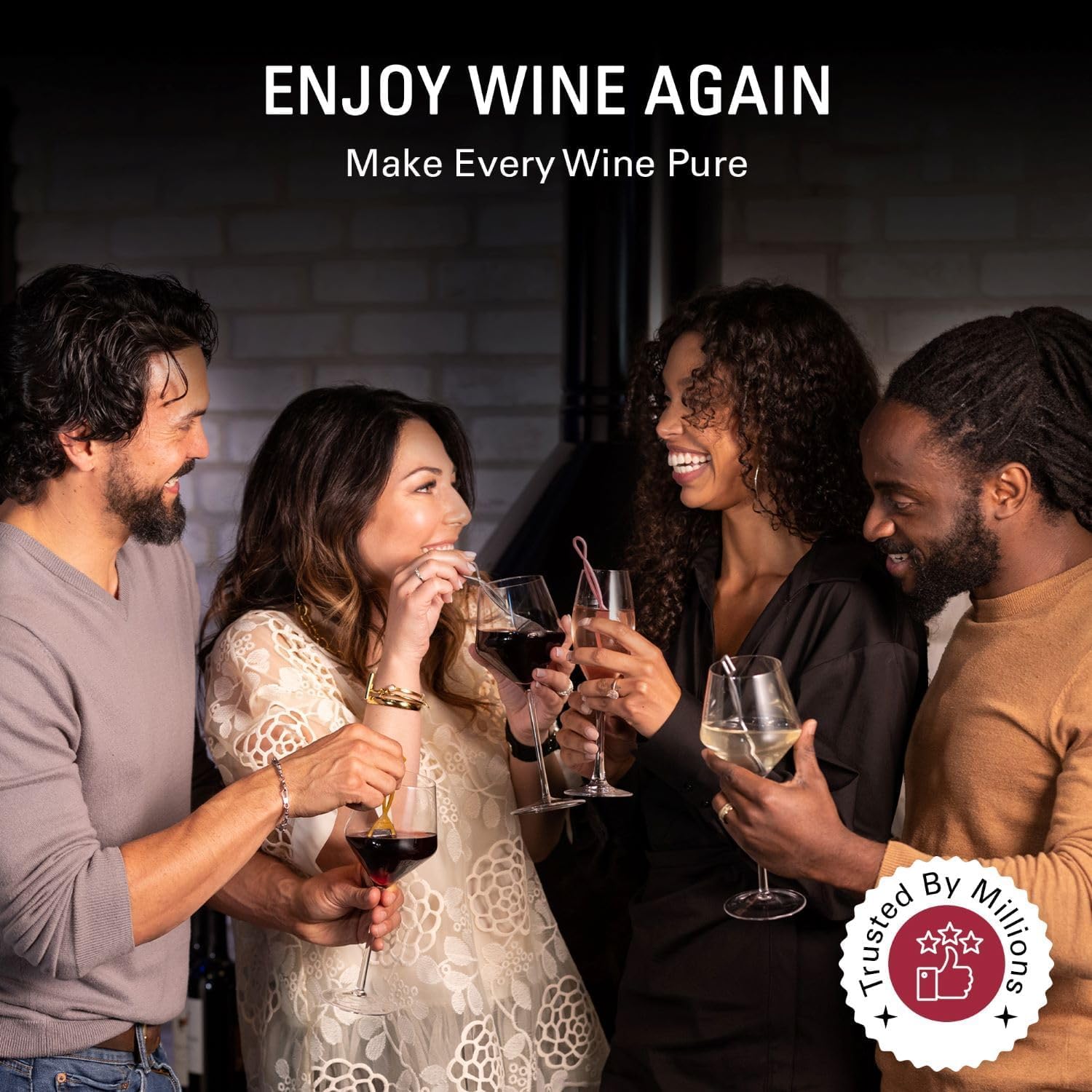 PureWine wand beside a standard wine glass for size comparison convenience