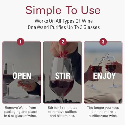 PureWine wand next to a wine glass for size comparison showing portable convenience