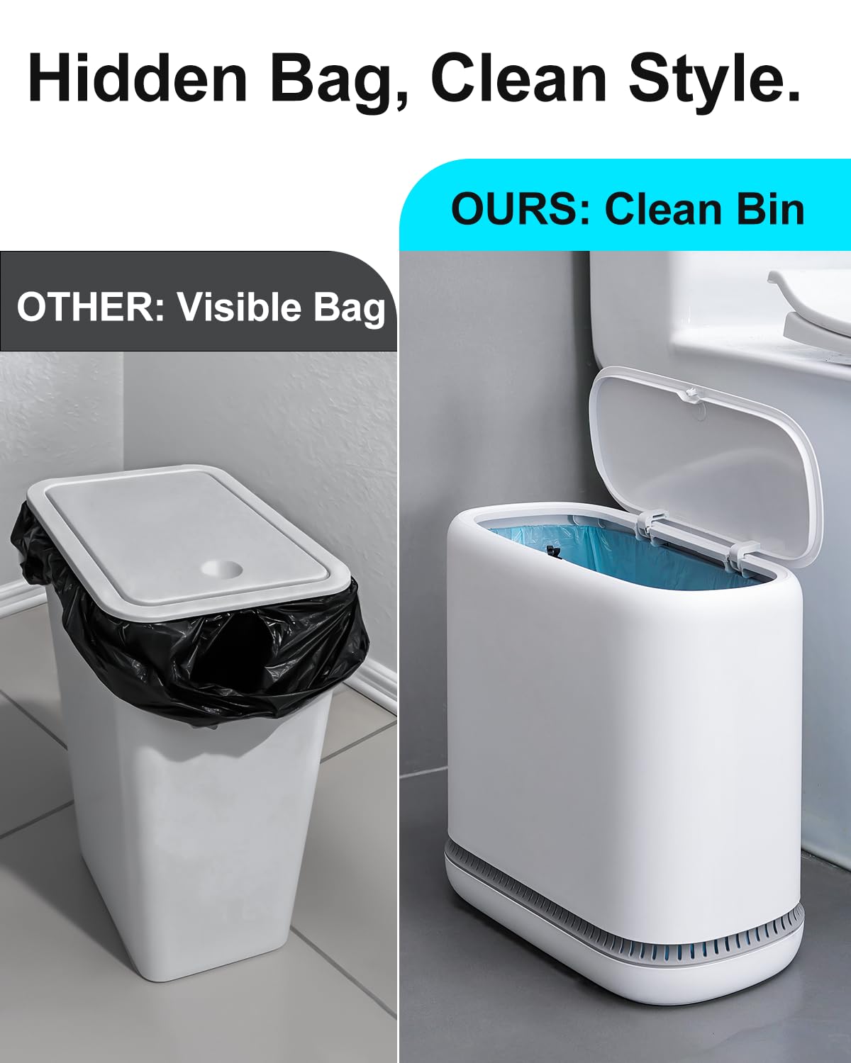Purexa bathroom lifestyle setting illustrating discreet waste containment