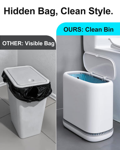 Purexa bathroom lifestyle setting illustrating discreet waste containment