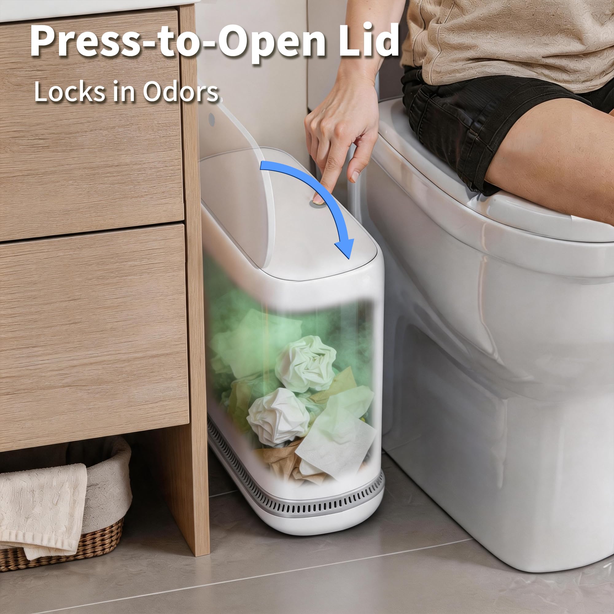 Purexa next to toilet paper roll to illustrate compact 2.3-gallon scale
