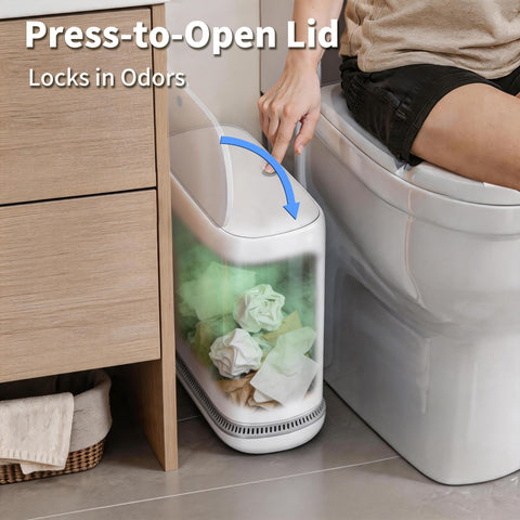 Purexa next to toilet paper roll to illustrate compact 2.3-gallon scale