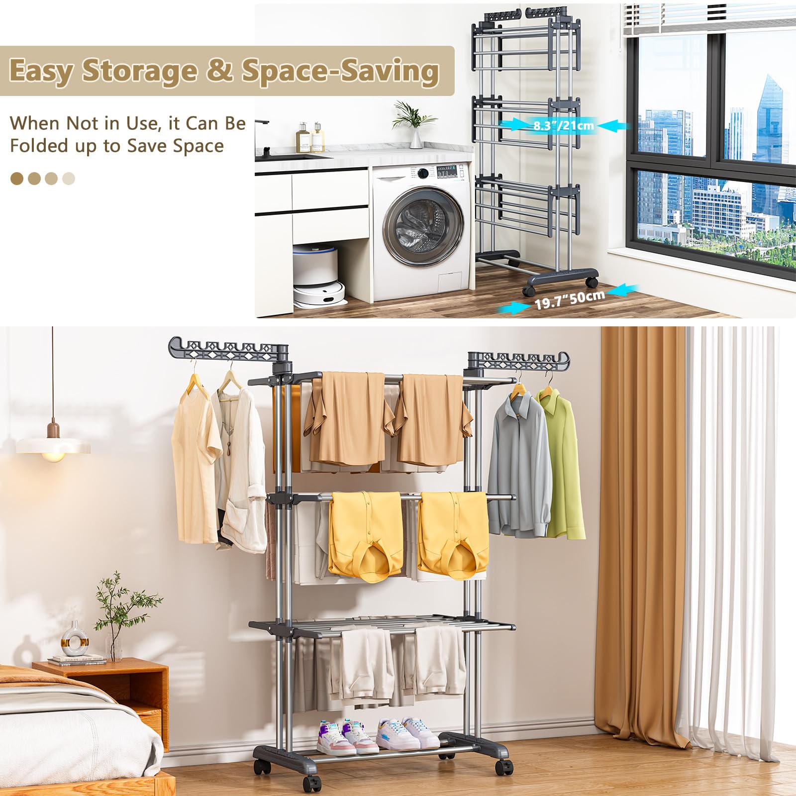 PurKeep folded rack profile demonstrating compact storage benefit