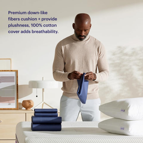 Purple Cloud Pillow next to ruler showing six-inch loft for support