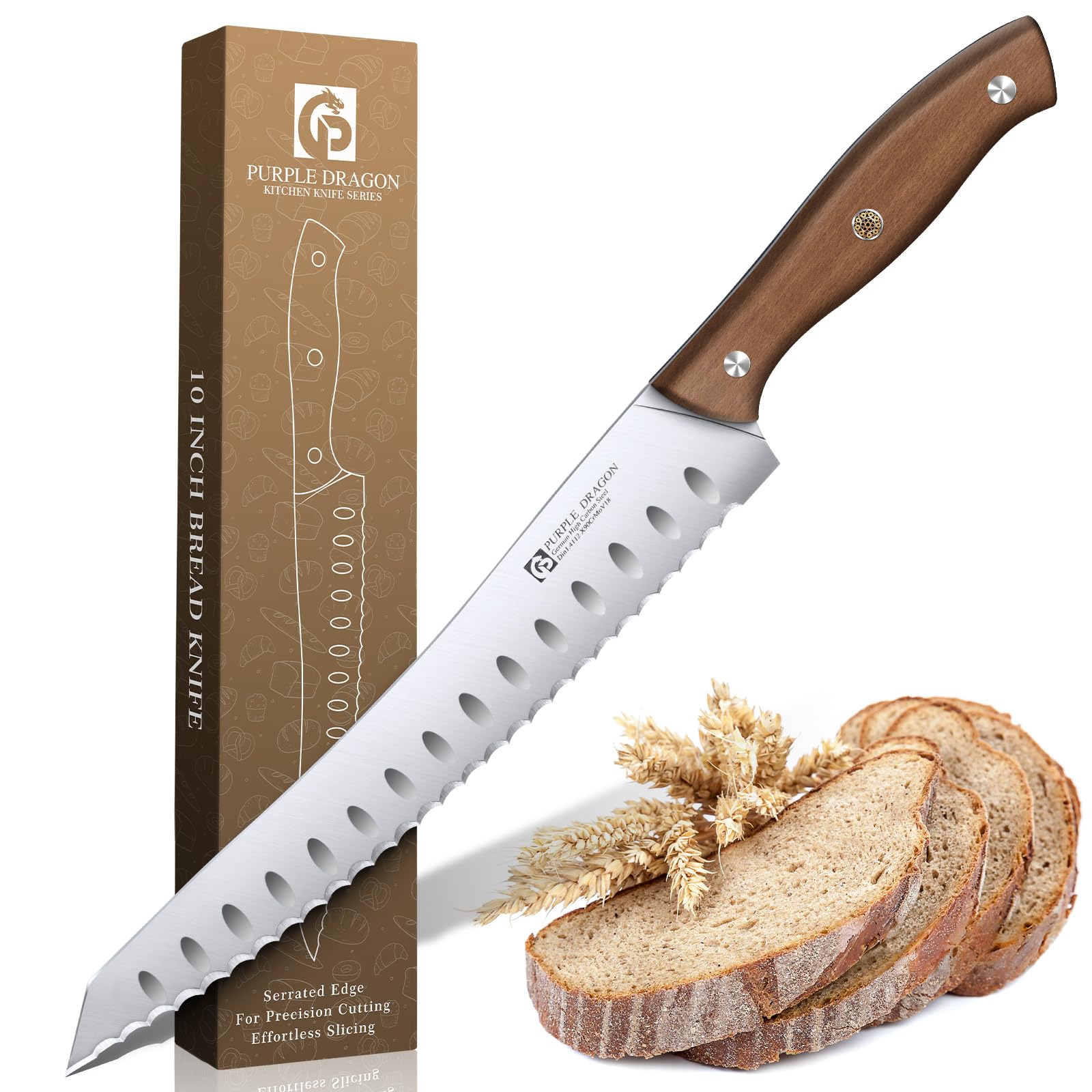 Purple Dragon front view showing full 10-inch serrated blade and profile benefit
