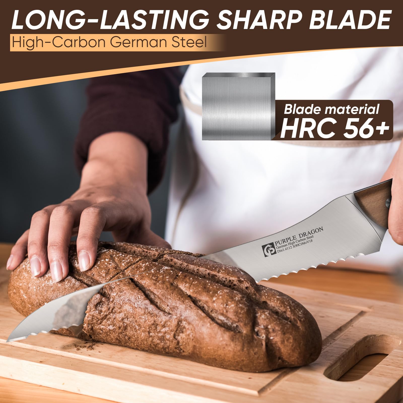 Purple Dragon handle detail focusing on ergonomic curvature and finger protection for comfort
