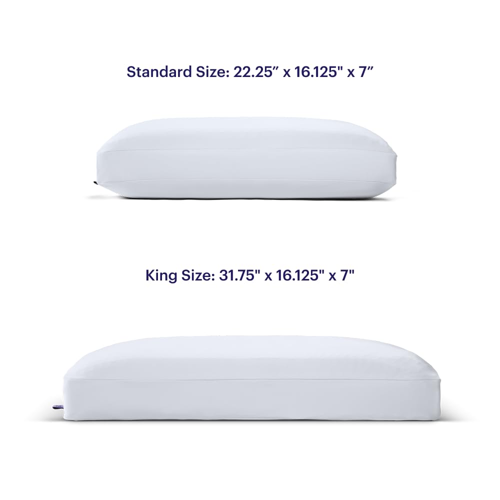 Purple DreamLayer pillow styled on a bed to show cooling comfort in a bedroom setting