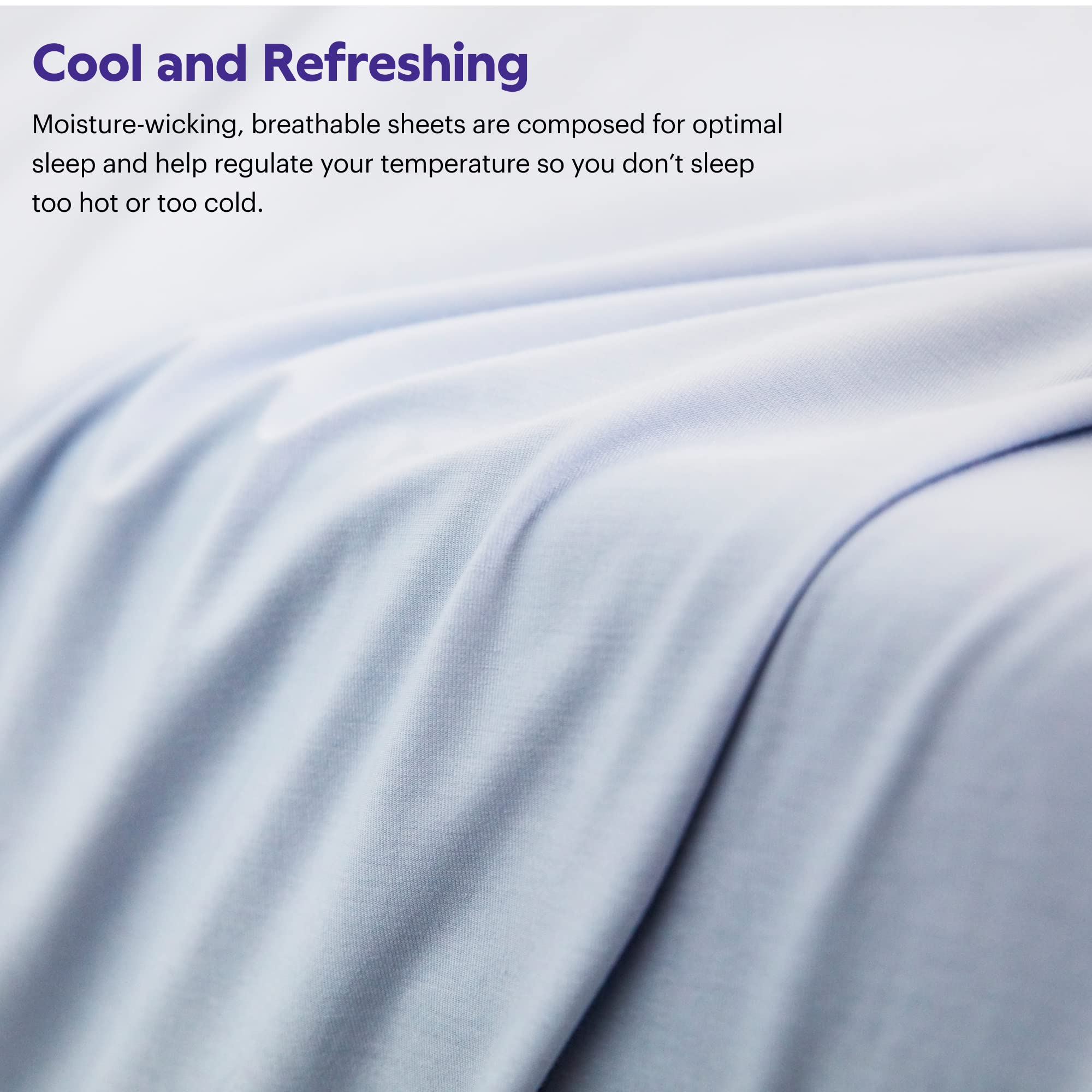 Purple care label and elastic band showing durable stay-put design benefit