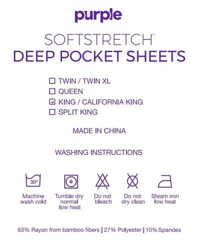 Purple sheet next to ruler for size comparison demonstrating deep mattress fit