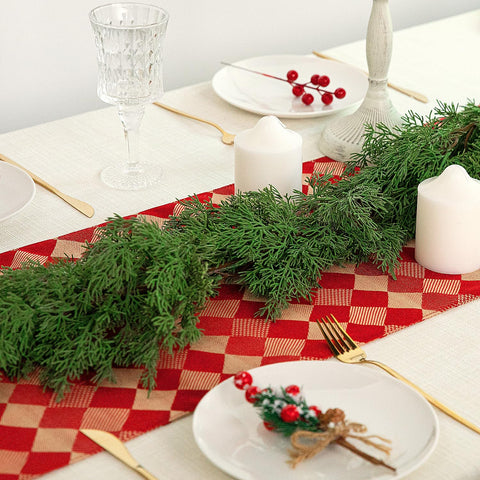 PURPLE STAR 1N garland styled as table centerpiece enhancing holiday decor