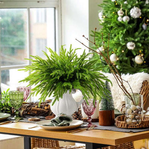 PURPLE STAR styled vase arrangement in living room highlighting instant evergreen centerpiece benefit