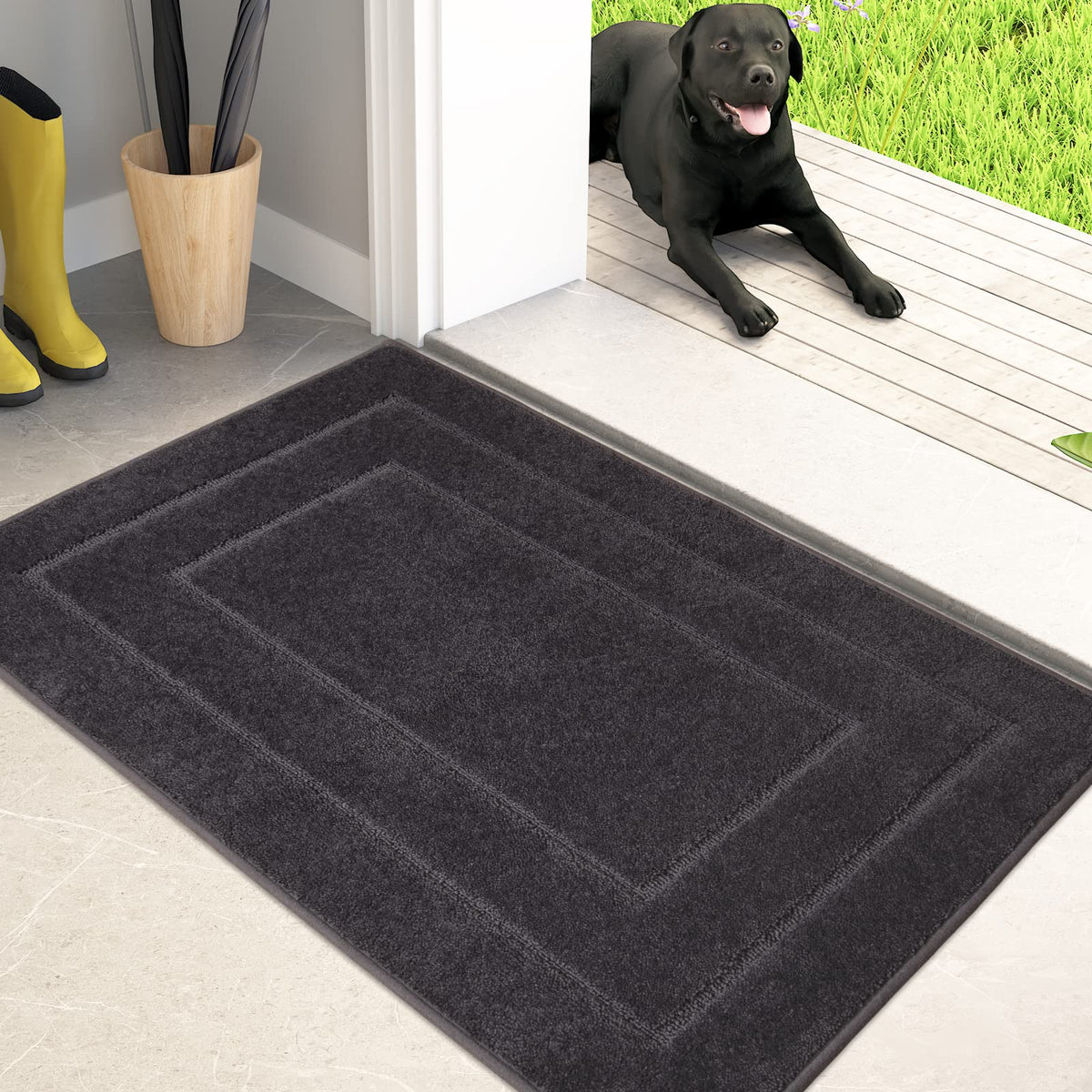 PURRUGS charcoal mat front view shows clean entry protection