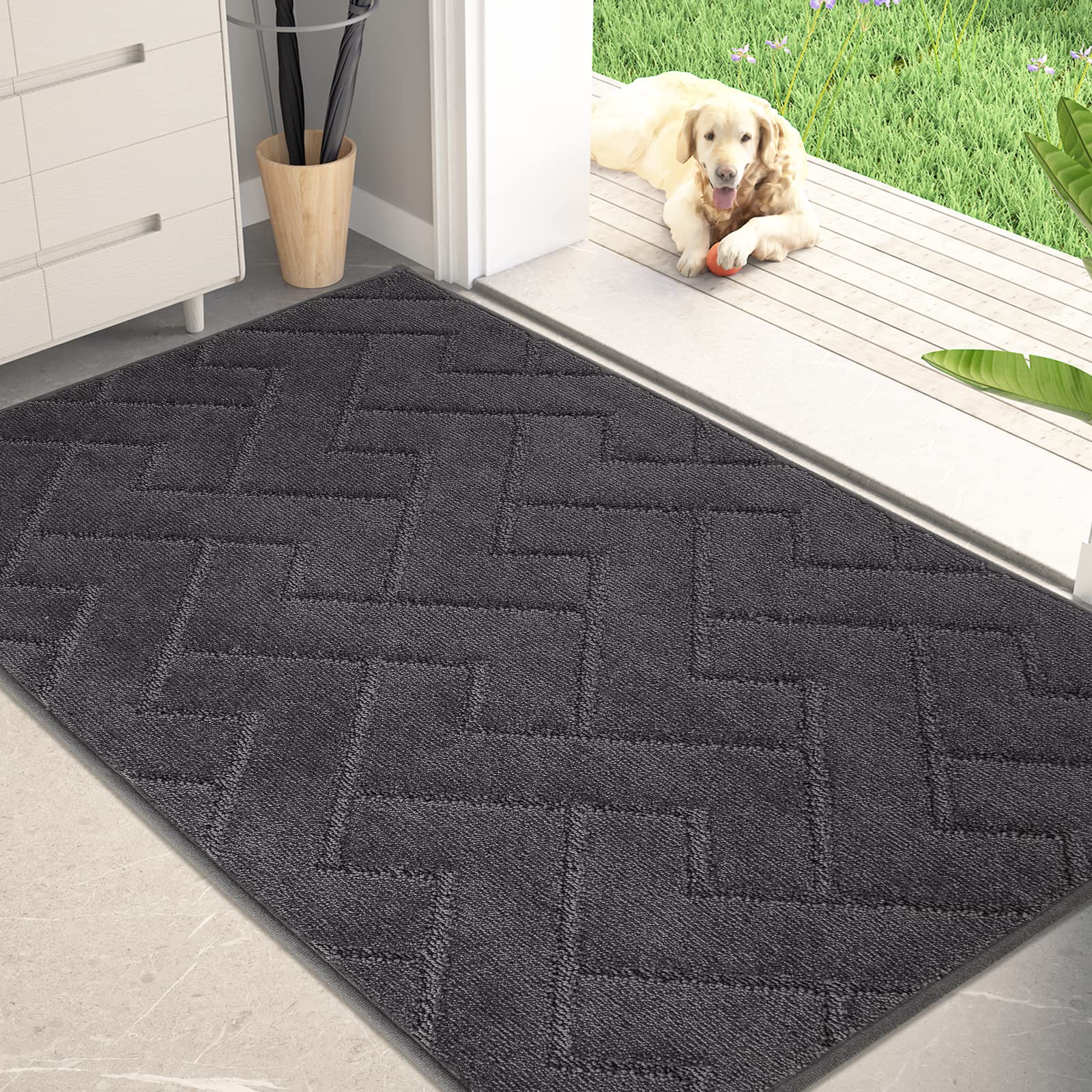 PURRUGS front view charcoal mat showing clean curb appeal