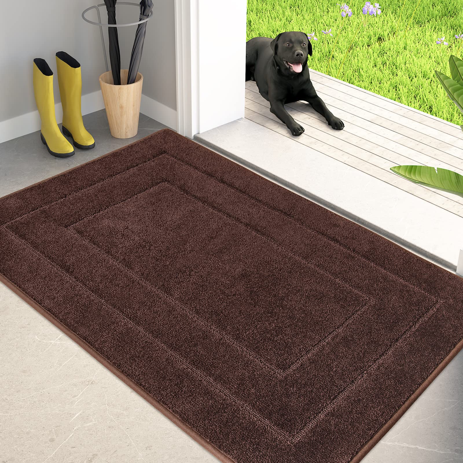 PURRUGS front view brown door mat protecting entryway floors