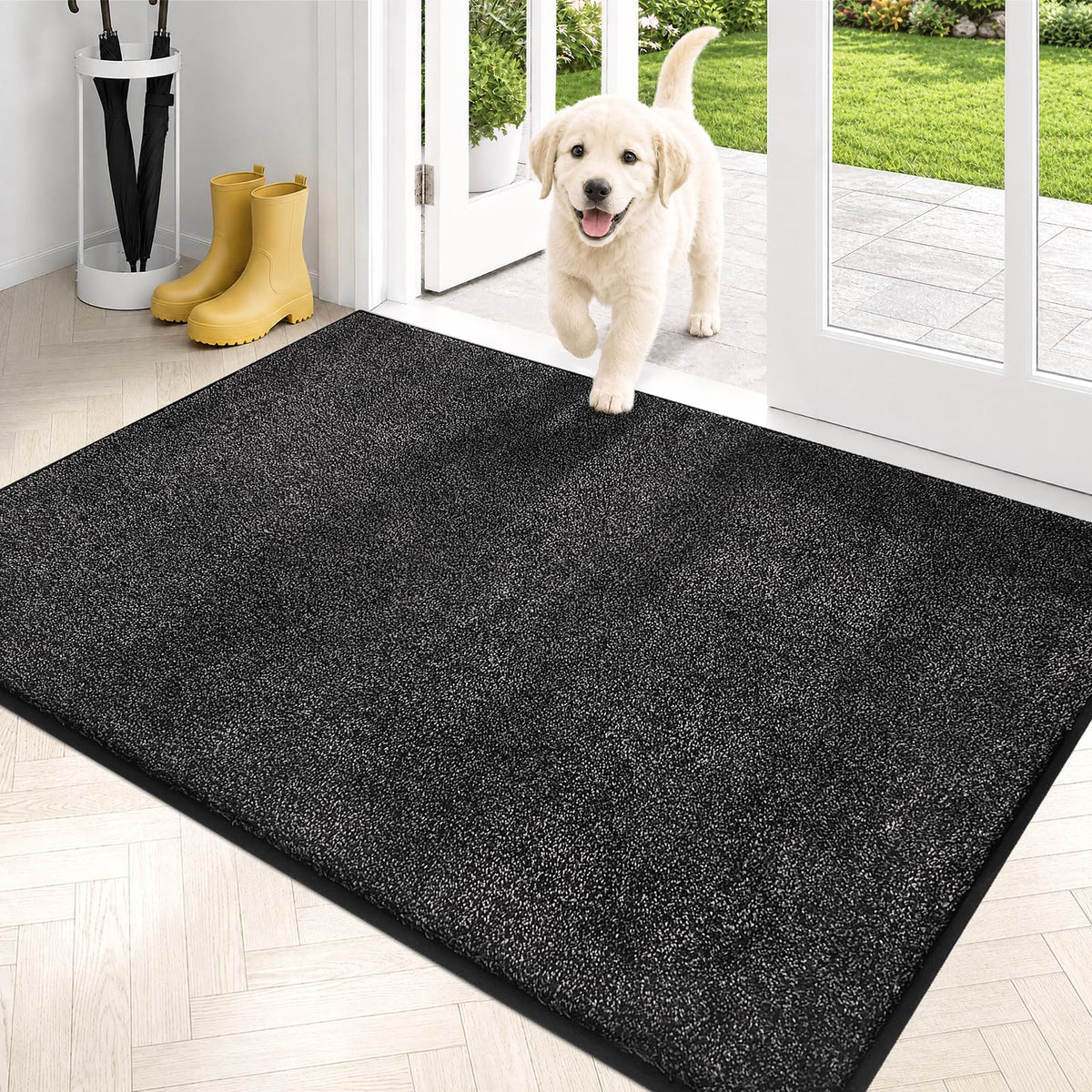 PURRUGS front view of charcoal mat showing full coverage and clean look