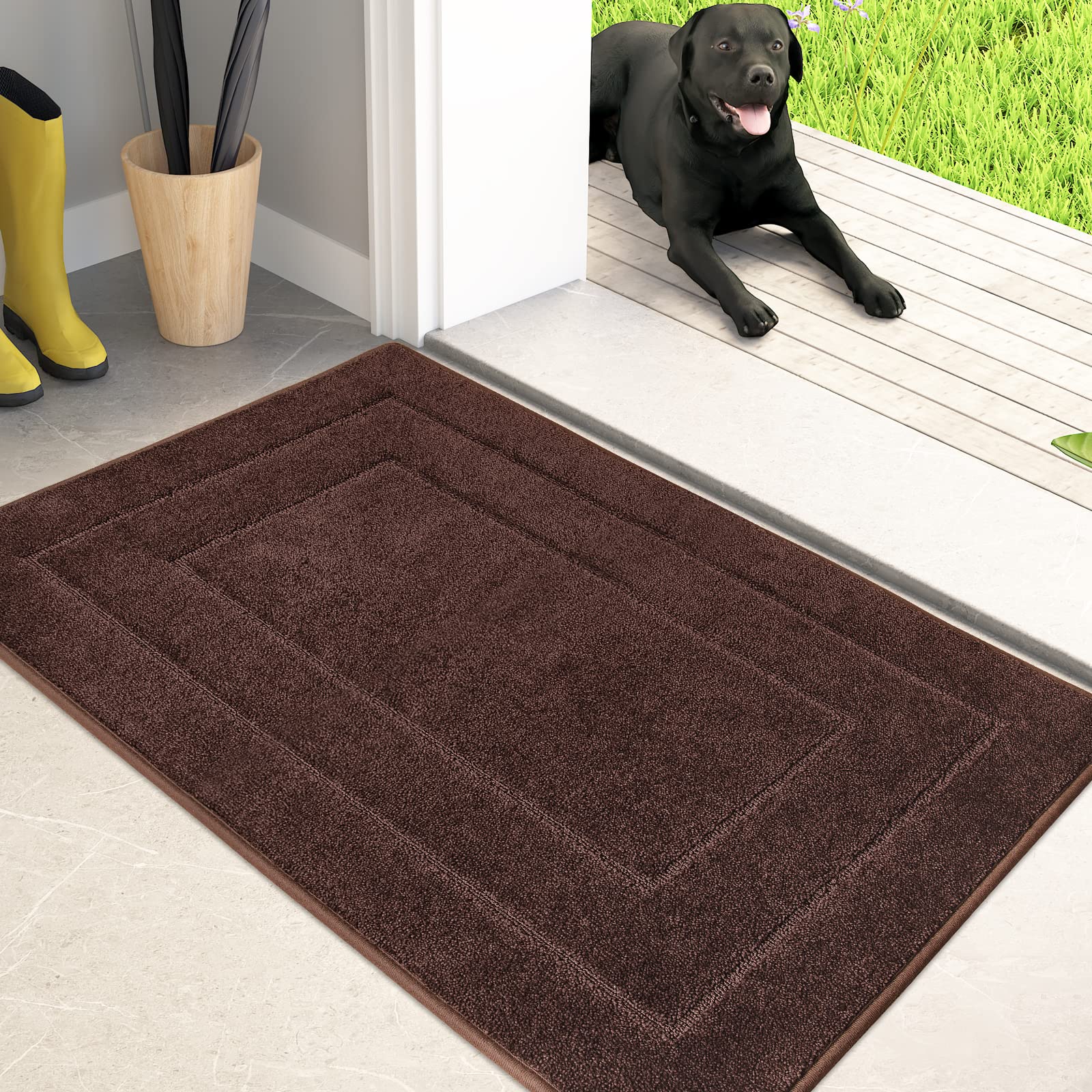 PURRUGS front view showing brown mat protecting entryway and reducing dirt