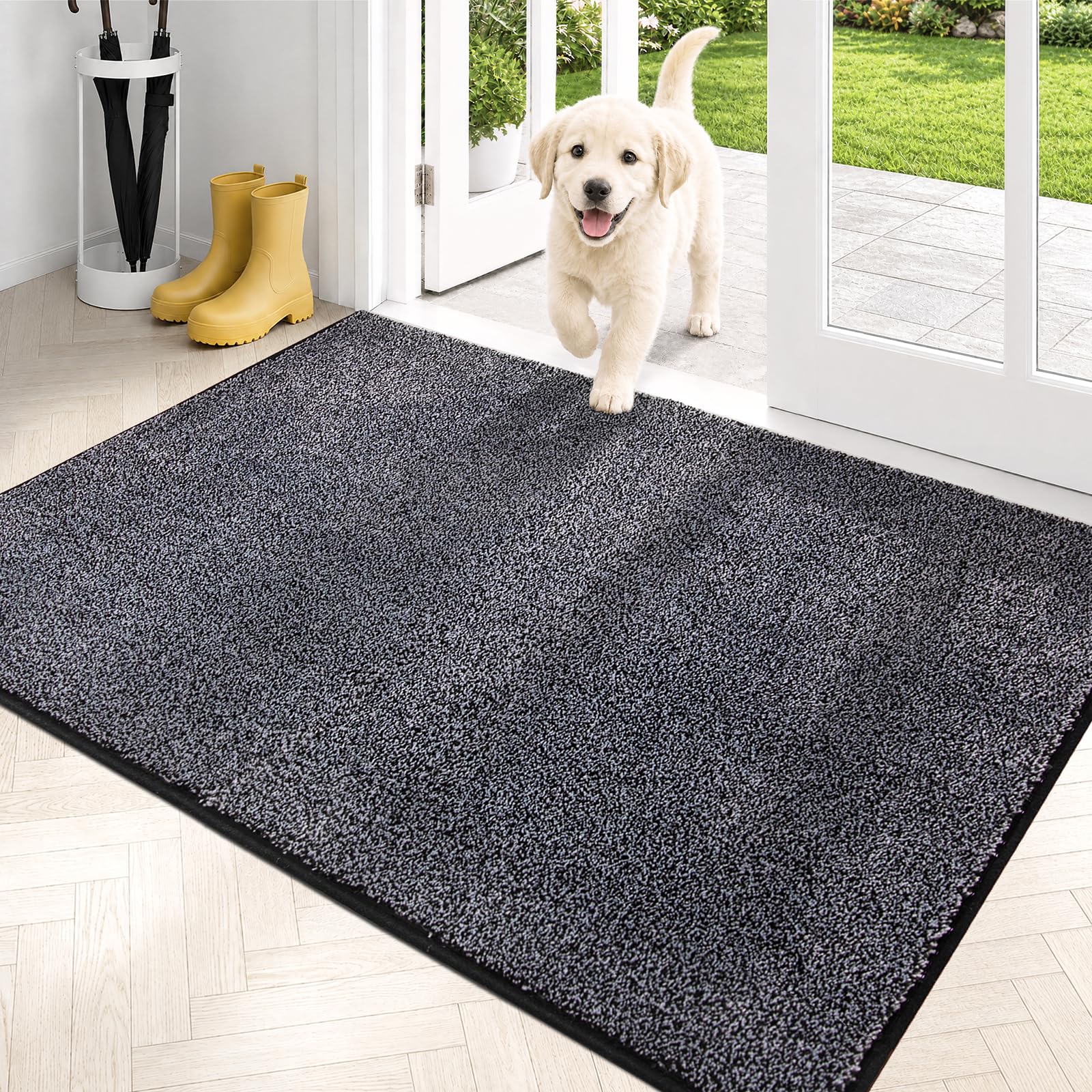 PURRUGS front view shows bluish grey-black mat for tidy entryways